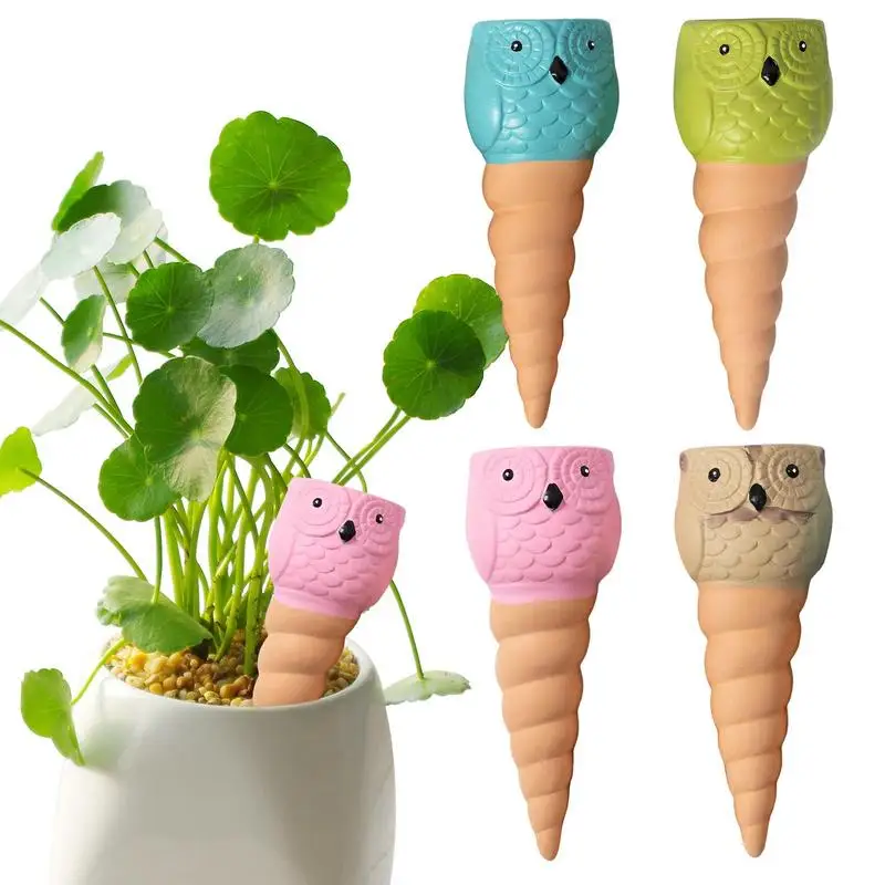 

Clay Watering Spikes 4PCS Owl Shape Automatic Breathable Clay Watering Stakes Cute Cone Tip Waterer For Vegetables Flowers