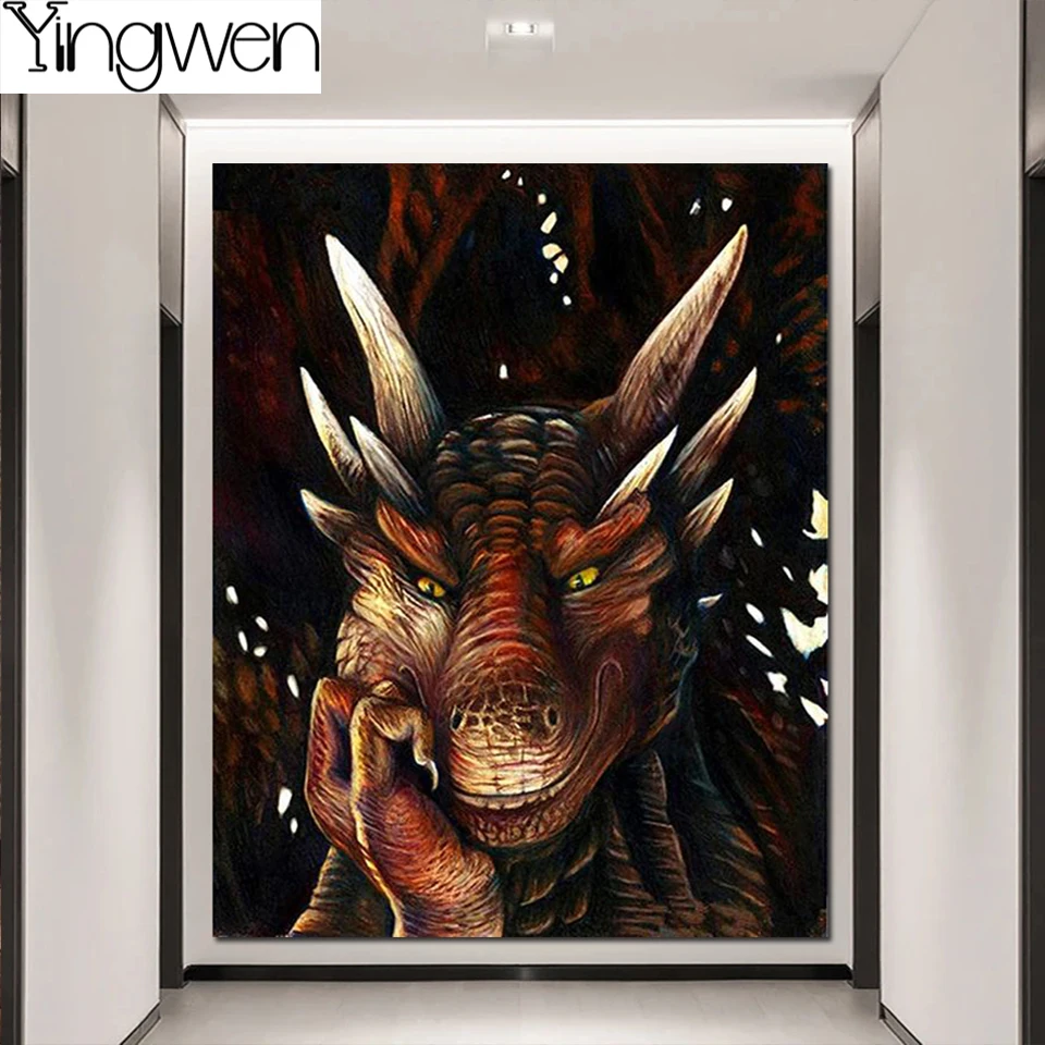 

DIY Diamond Painting Thinking Dragon Rhinestone Picture Full Diamond Embroidery Animal Cross Stitch Kit Mosaic Home Decor Gift