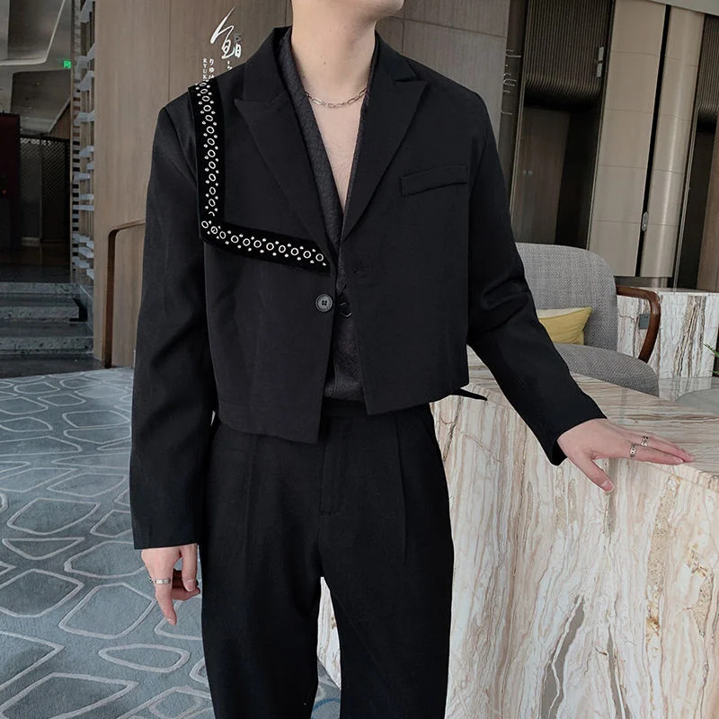 

SYUHGFA Men Clothing 2022 Spring Casual Suit Coat Korean Streetwear Fashion Nochted Collar Long Sleeve Oversized Black Blazers