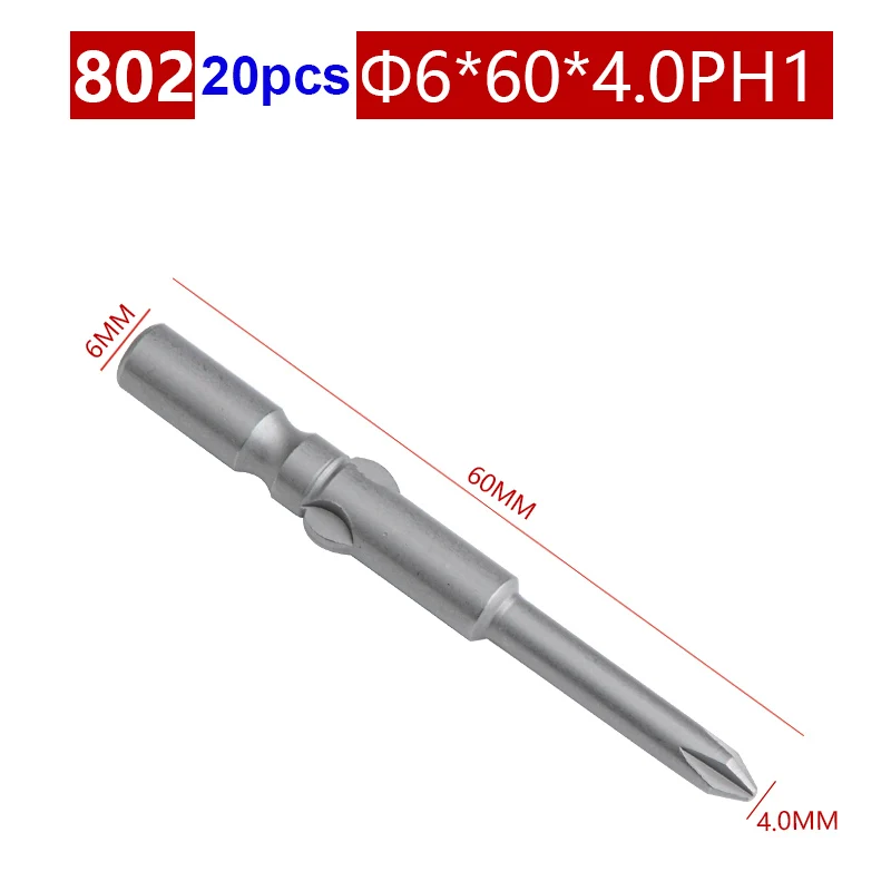 20 шт./лот 802 6 мм Круглый хвостовик Магнитный Электрический Phillips Крест отвертка Биты 60 мм длина 4.0PH1