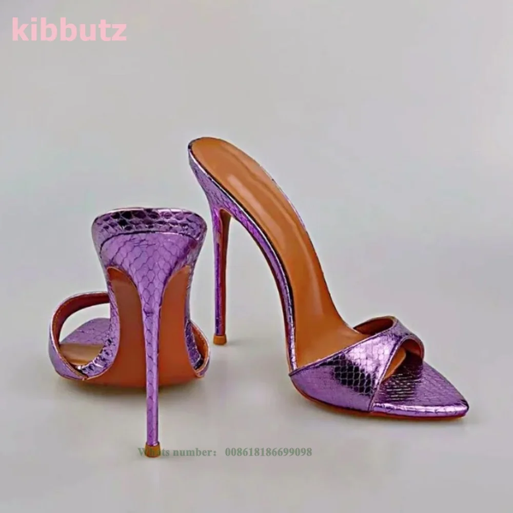 

Purple Snakeskin Pointy Stiletto Sandals Shallow Slip On Super High Shoes Luxury Elegant Sexy Fashion Show 2023 New Arrival