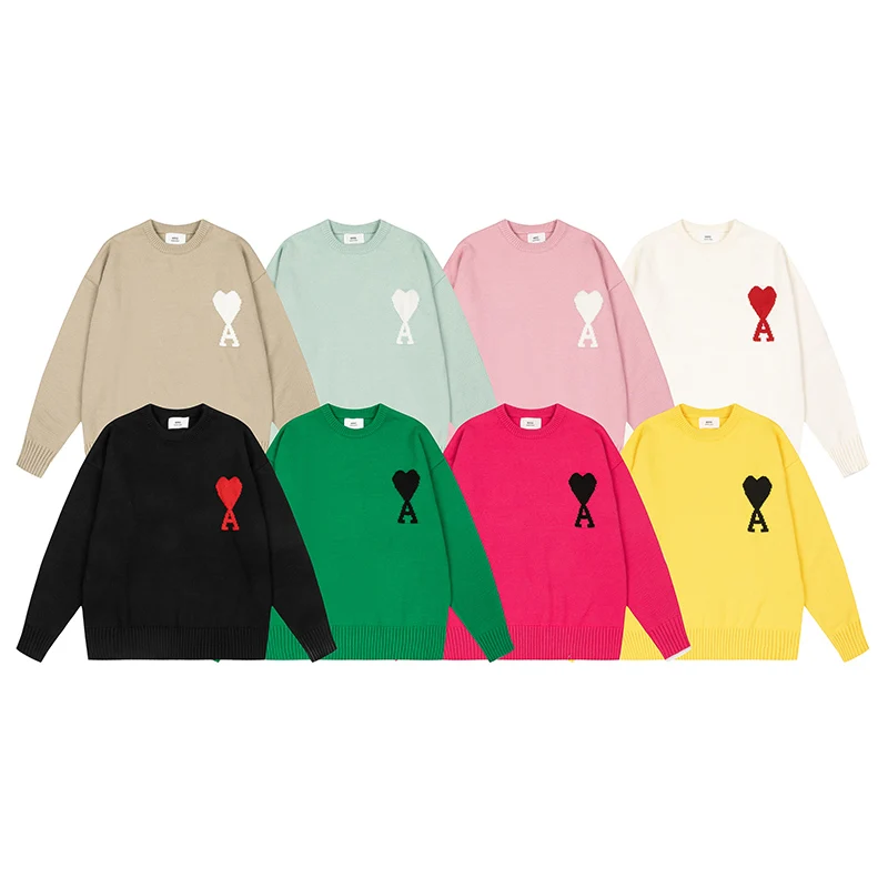

Autumn Winter 2022 Korean Fashion Men's High Quality Round Neck Sweater Pullover A-line Heart Oversized Male And Female Sweater