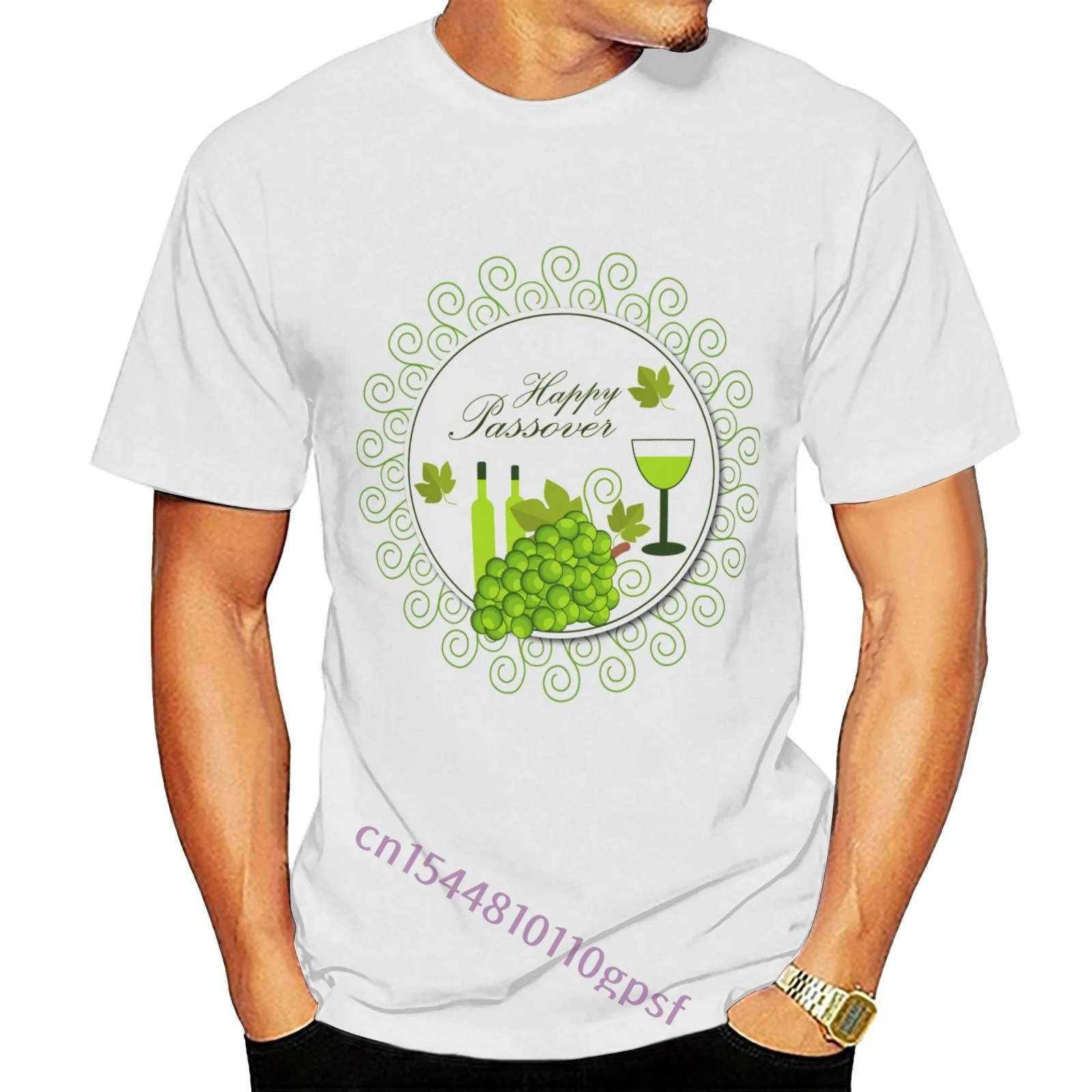 

Happy Passover, Grapes Wine White T-shirt Men T Shirt Round Collar Short Sleeve Tee Shirts Top Tee