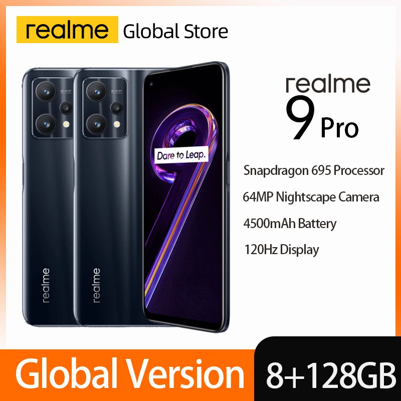 

Смартфон глобальная версия realme 9 Pro, 6,6 дюйма, 120 Гц, Qualcomm Snapdragon 695, 8 ГБ, 128 ГБ, 64 мп, 5000 мАч, 33 Вт, Android