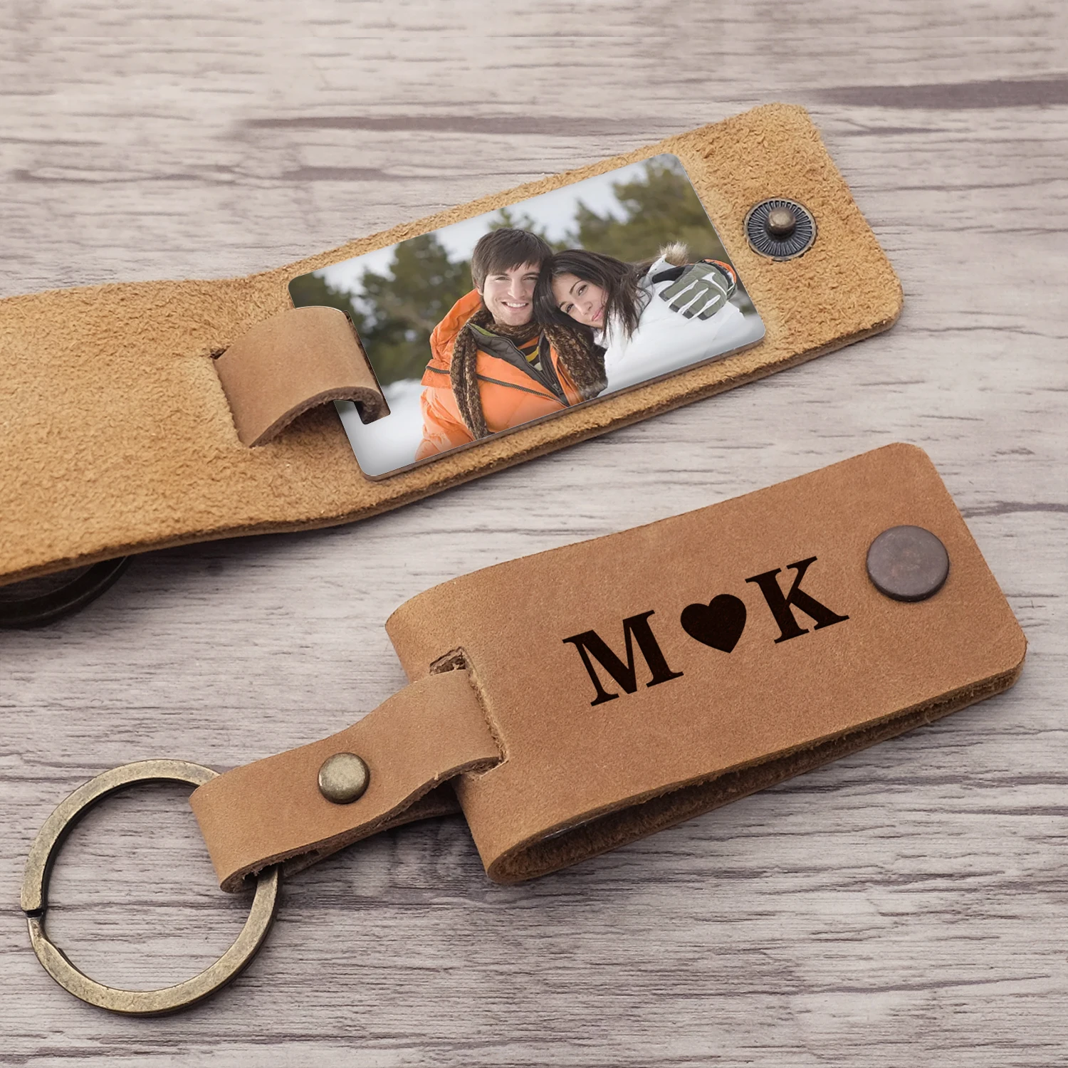 

Personalised Photo Keyring Leather Keychain Custom Photo Key Chain Picture Keyring Engraved Keychain Couple Gift For Him Her