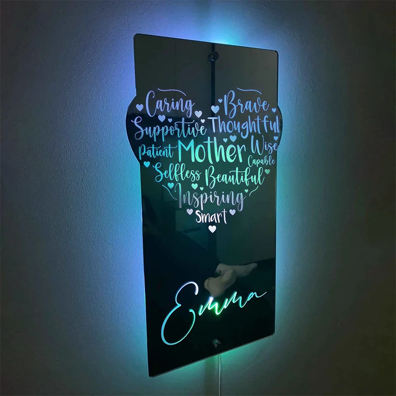 Зеркальный ночник для спальни с персонализированным именем в виде сердца