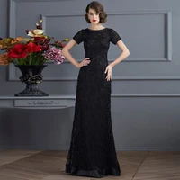 weilinsha black lace mother of the bride dress jewel neck short sleeves floor length mermaid party dresses wedding guest gown