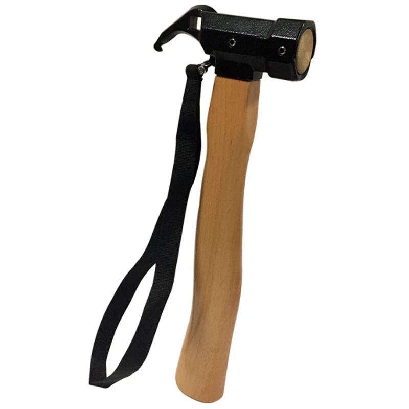 

1 PCS Wooden Handle Sheep Horn Tent Ground Nail Hammer Life-Saving Tool Hammer Outdoor Climbing Camping Tent Nail Puller Black