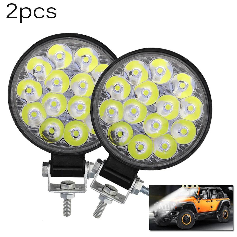 

2Pcs Led Work Light 42W Car Headlight 14 Led Car Light For Truck Offroad 10-30V DC Night Driving Lights For SUV Fog Lamps Round
