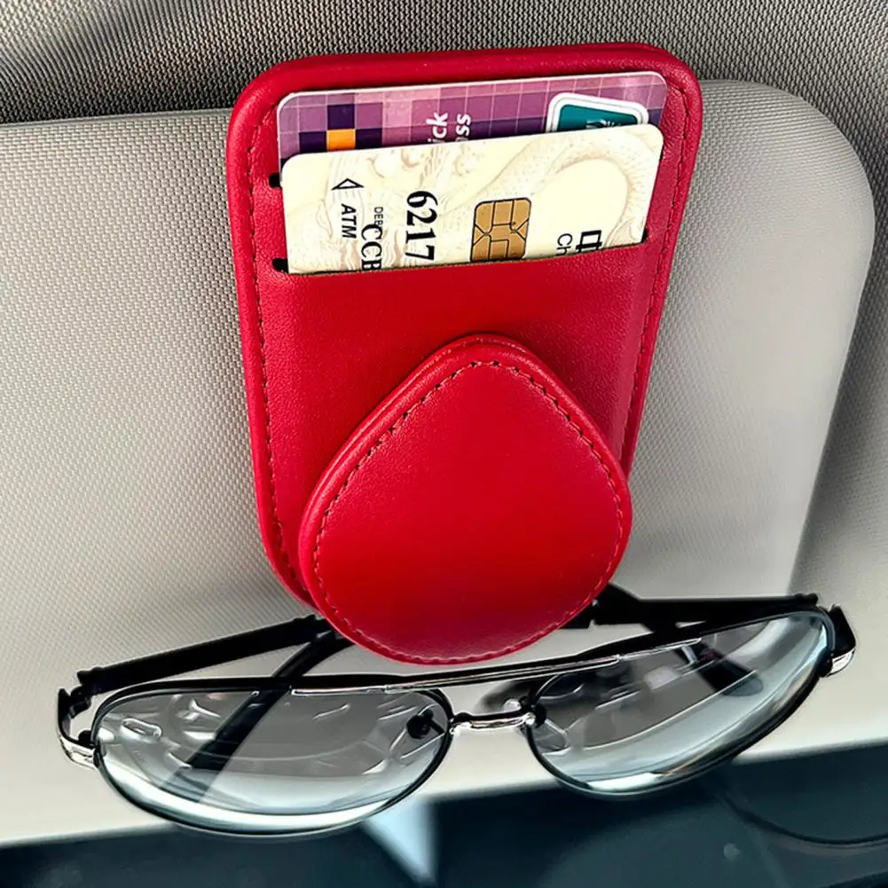 

Practical Magnet Adsorption Universal Car Visor Card Storage Bag Eyeglasses Hanger Faux Leather Sunglasses Clip Car Supplies