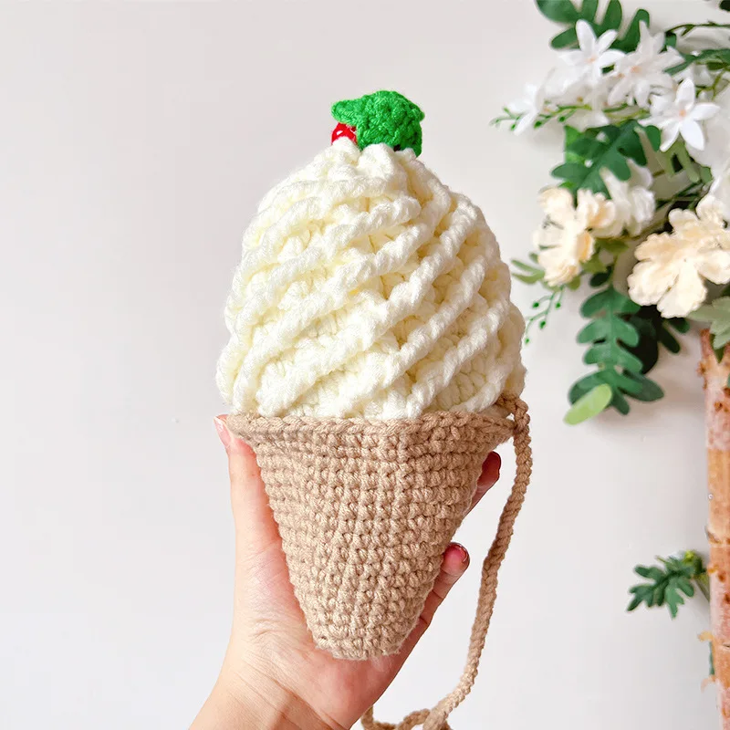 DIY Handmade Crochet Ice Cream Pack Creative Hip-Hop Style Wool Woven Summer Cute Girl Bag enlarge