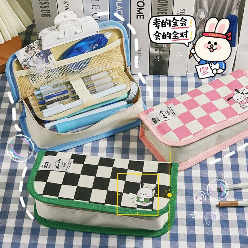 

Милый чехол для карандашей и карандашей в шахматном стиле, портативная коробка для канцелярских принадлежностей, корейские канцелярские п...