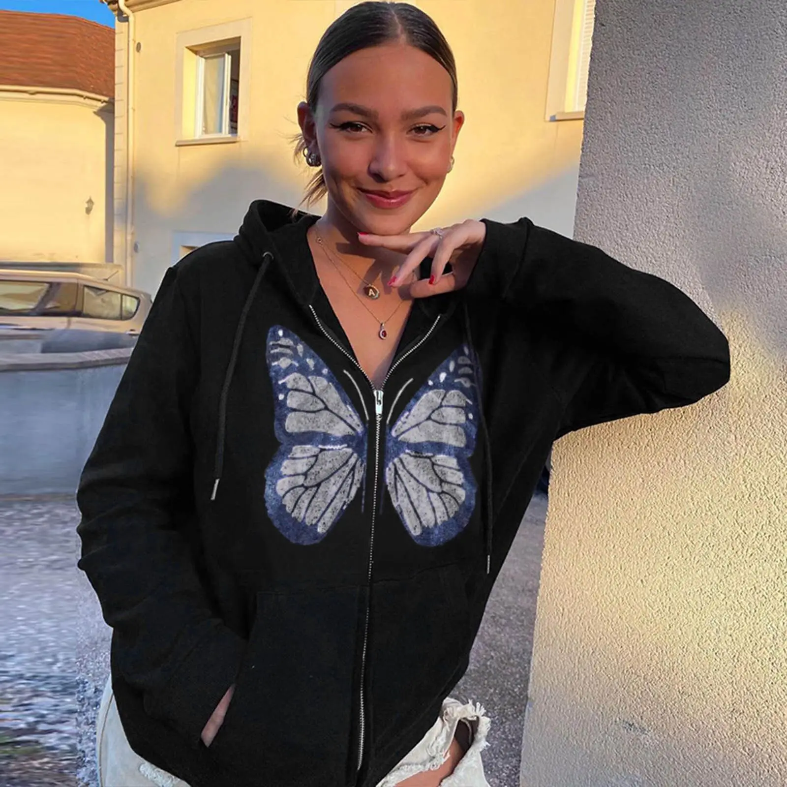 Женская толстовка с капюшоном на молнии в стиле хип-хоп |