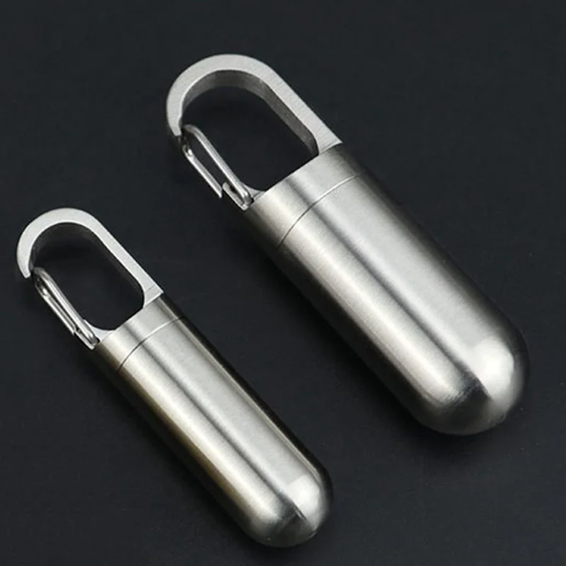 

New Portable Mini Stainless Steel Sealed Capsule Waterproof Pill Box Camping Firstaid Pendant Travel Outdoor Portable Pill Case