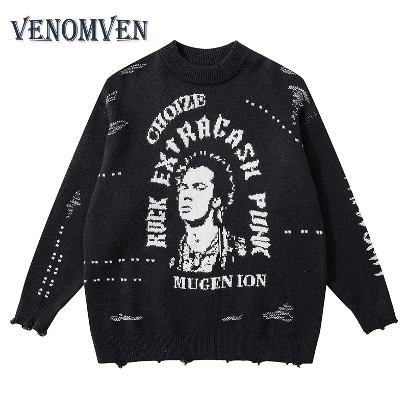 

Harajuku Portrait Anime Jumper Pullover Oversized Sweater Men y2k Retro Korean Punk Rock Gothic Grandpa Ugly Knit Sweater Women