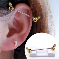 zircon butterfly industrial earrings ear bone barbell cartilage piercing jewelry stainless steel industrial pircing ear pierc