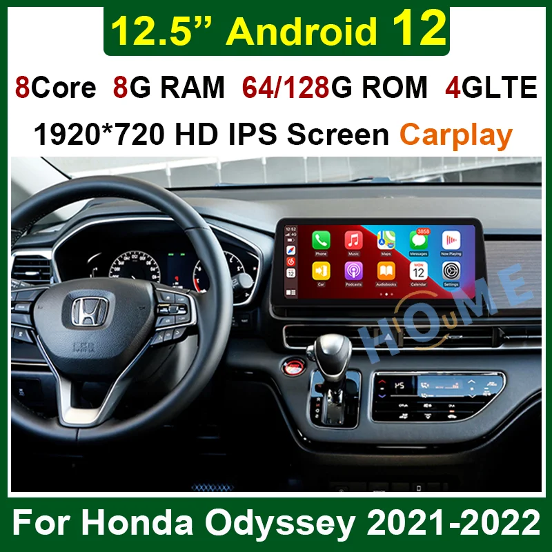 

Car Multimedia Player GPS Navigation 12.5" Android12 8+128G for Honda odyssey 2021 Auto Stereo CarPlay WiFi 4G Bluetooth
