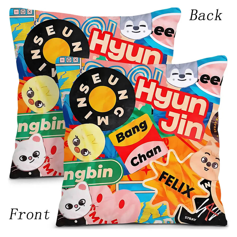 Pillow Covers Cartoon S-Skzoo-o k-Kpops S-Stray K-Kids Sofa Decorative Home Double-sided Printing Short Plush Cute Cushion Cover