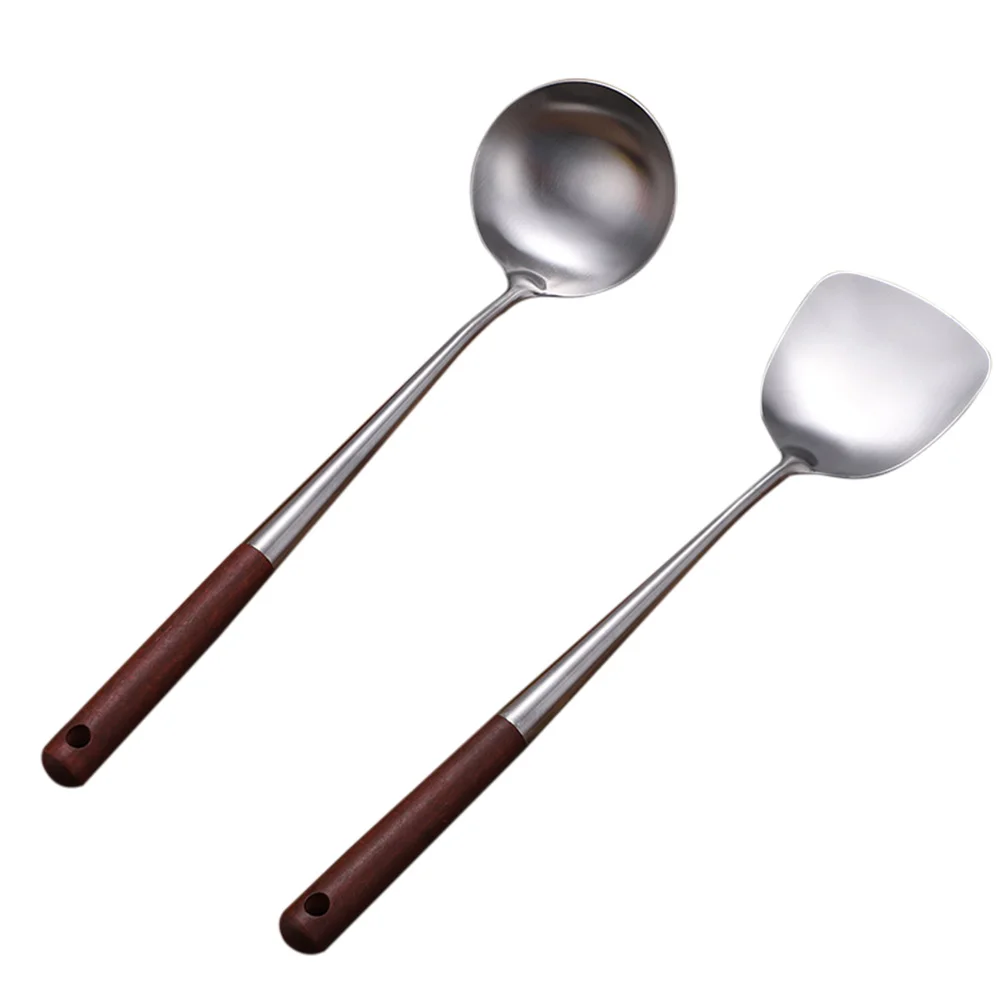 

Long Handle Cooking Spatula Wooden Egg Stainless Steel Spoon Utensils Ladle Cutlery Set Stir-fry Practical Kitchen Gadgets