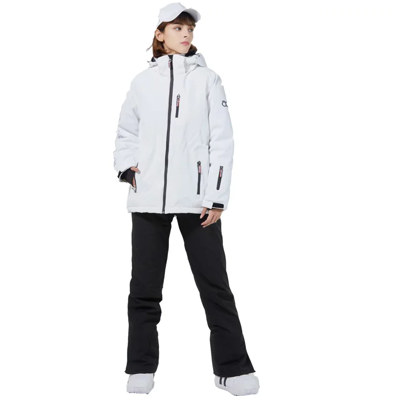 Pure White Ski Jackets + Strap Pants Women's Snow Wear Clothing Snowboard Suit Sets Waterproof Windproof Winter Costume For Girl
