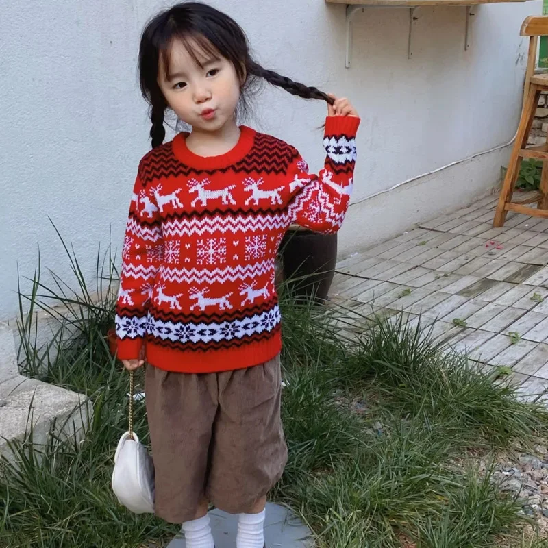 Рождественский свитер с изображением лося и снежинки мужской осенне-зимний