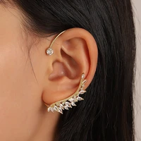 korean shiny crystal leaf wings ear clip without piercing clip earrings for women fashion simple ear cuffs wedding jewelry gift