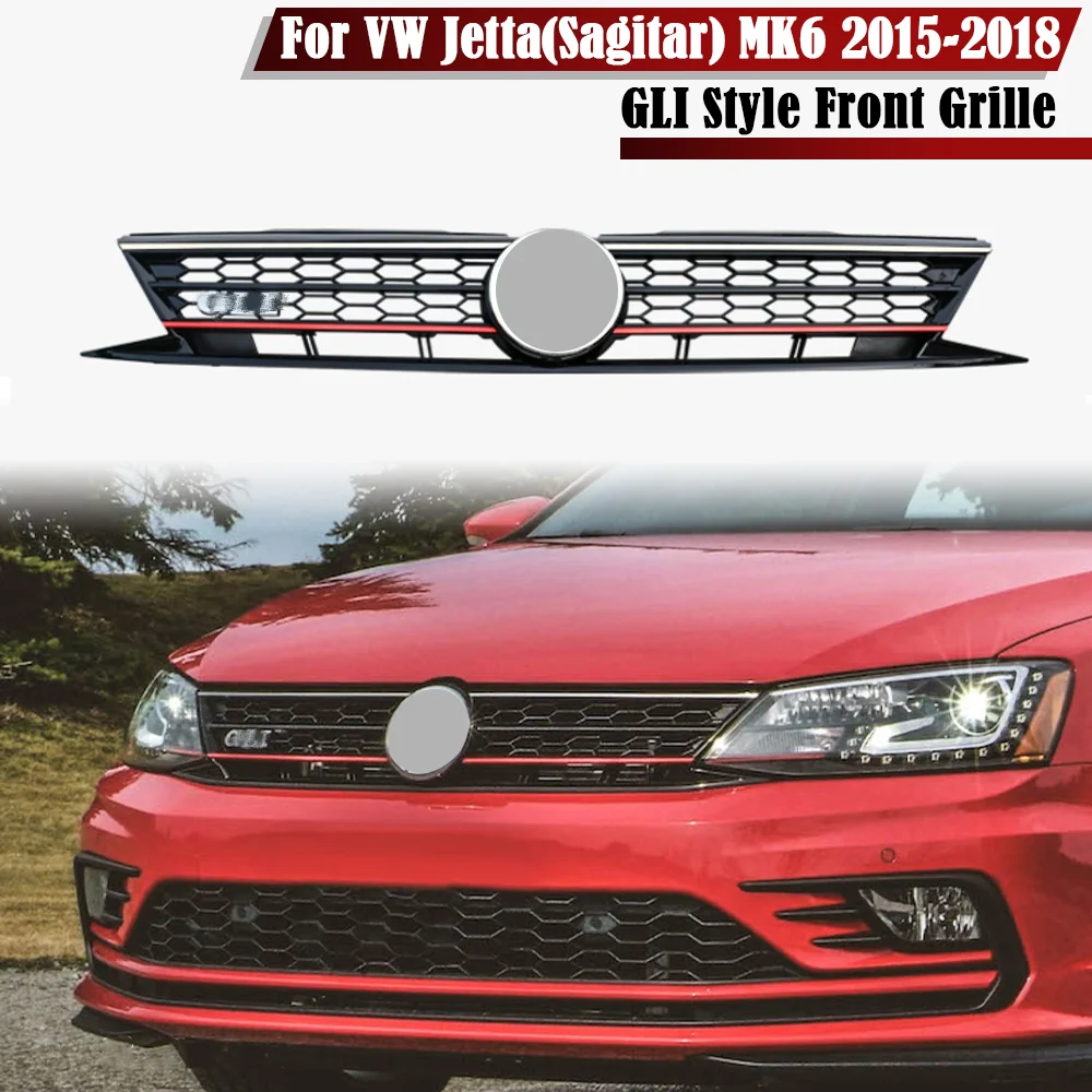 

GLI Style Car Front Upper Honeycomb Grilles Vent Grille For Volkswagen VW Jetta (Sagitar) MK6 2015-2018 Car Accessories