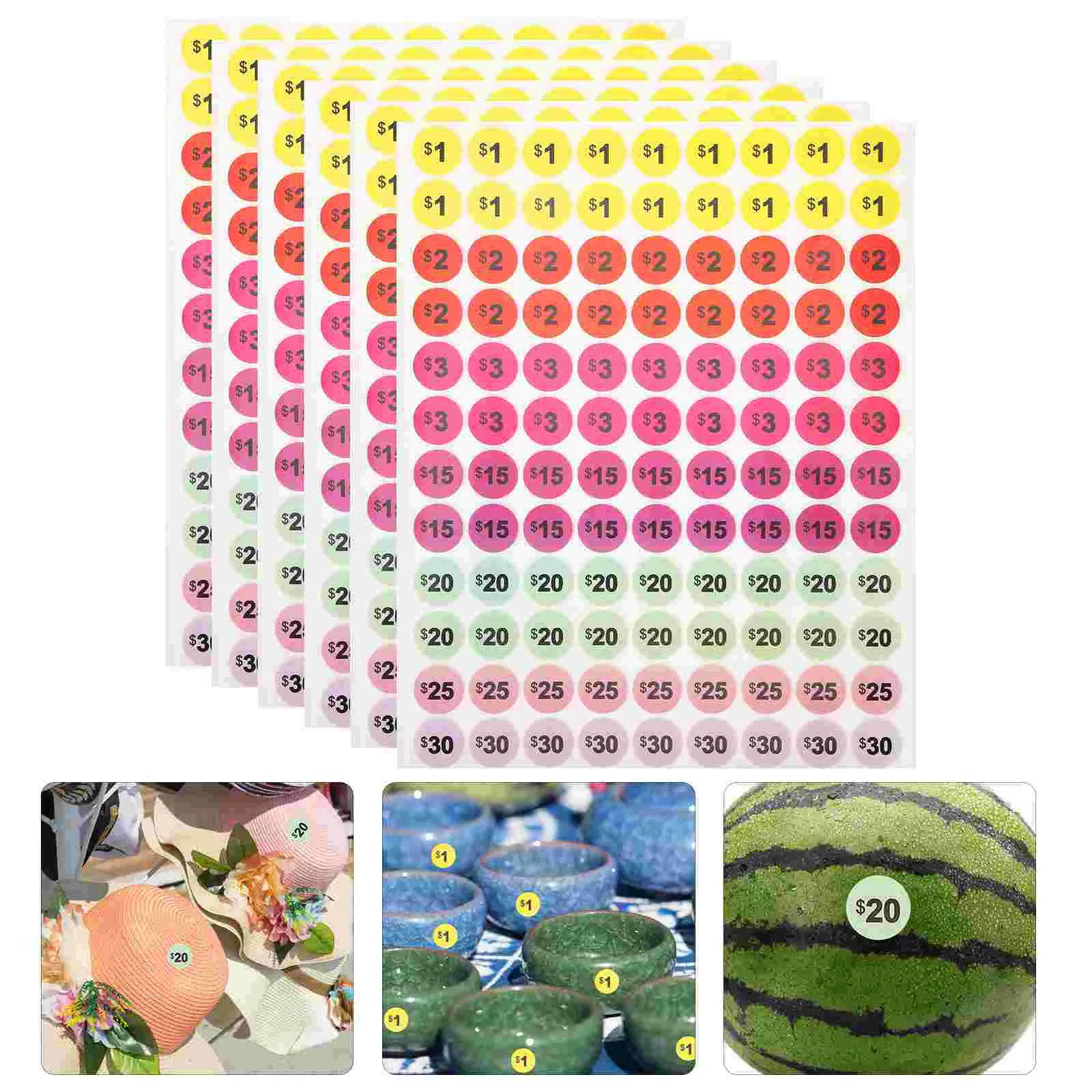 

30 Sheets Pricing Label Stickers Yard Color Dots Price Paper Garage Toddler