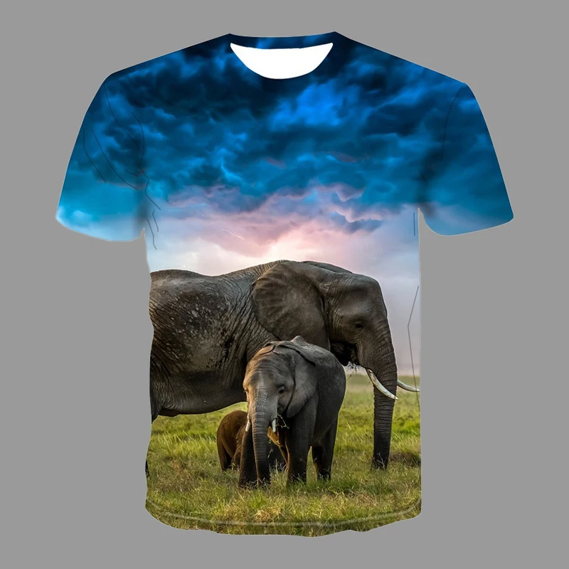 

Summer Short Sleeve Elephant Print T-shirt Men Oversized Tshirt Fashion Boys Girls O-Neck Breathable Quick Drying Tee Tops 4XL