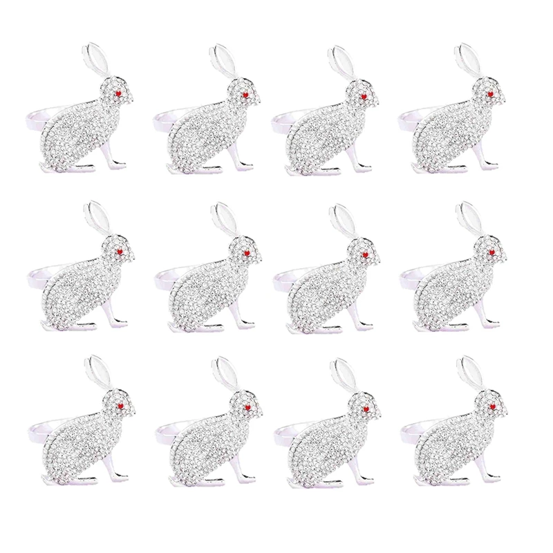 

12Pcs Easter Bunny Napkin Rings Holder For Dining Table Parties Spring Holiday Decorations Supplies
