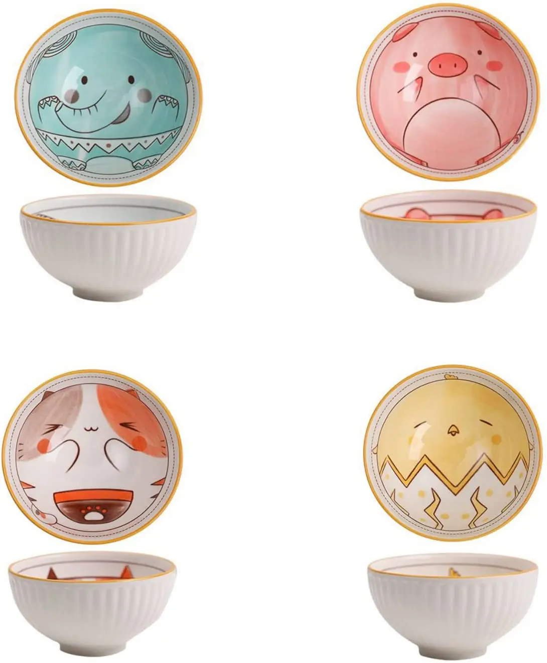 

Bol céramique de dessin animé animal,Bol Petit Dejeuner Lot de 4 - Petit Bol a Soupe 250ml - bol ceramique-Bol Cereales - Mul