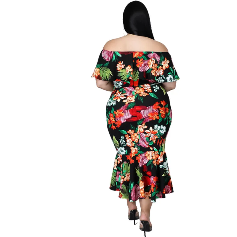 2023 Spring Women Floral Dress Off Shoulder Ruffle Design Fashion Elegant Outfit Summer Luxury Gown Plus Size Party New In Dress