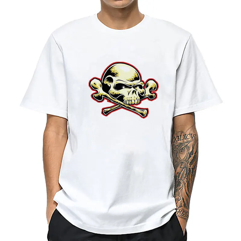 

Забавная Мужская футболка с рисунком черепа, повседневные белые топы в стиле Харадзюку, модные удобные толстовки унисекс с круглым вырезом