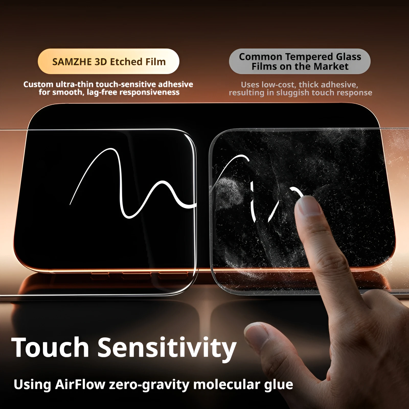 Фото Защитное стекло SAMZHE 3D изогнутое, закаленное, для iPhone 17 ProMax 16Pro, ультратонкое 0.23мм, полное покрытие, ударопрочное, HD №5