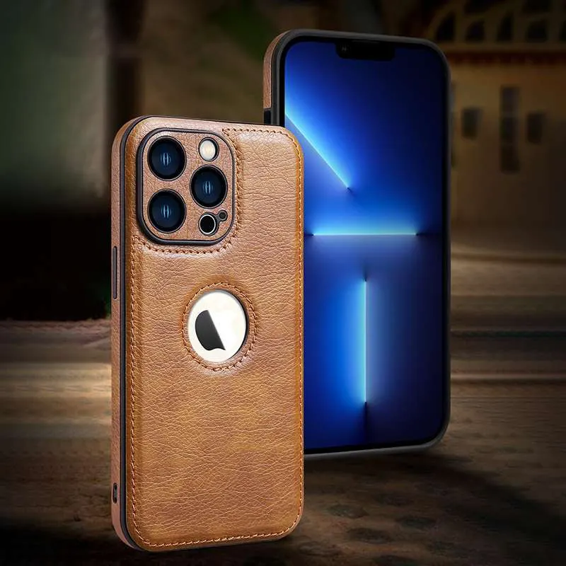 

ECHOME iPhone 14 Pro Case Luxury Leather All Inclusive Protection Phone Cover Business Design Silicone Frame Fashion Phone Case