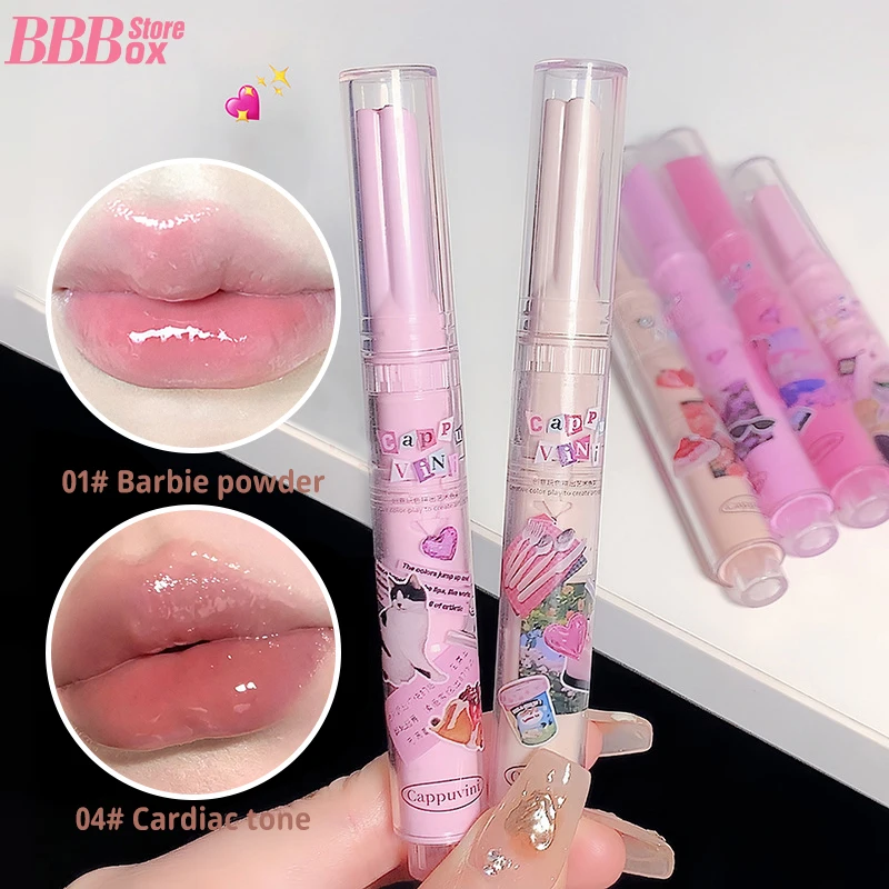 

Flortte Clear Mirror Solid Lip Gloss Jelly Pink Lip Tint Mirror Glass Lip Glaze Heart-shaped Moisturising Lipstick Pencil Makeup