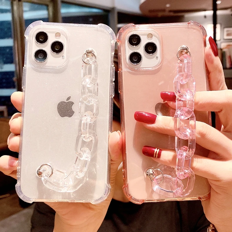 

Soft Transparent Glitter Phone Case For iPhone 11 12 Pro Max XS X XR 7 8 Plus Mini SE 2020 Bracelet Bumper Back Cover