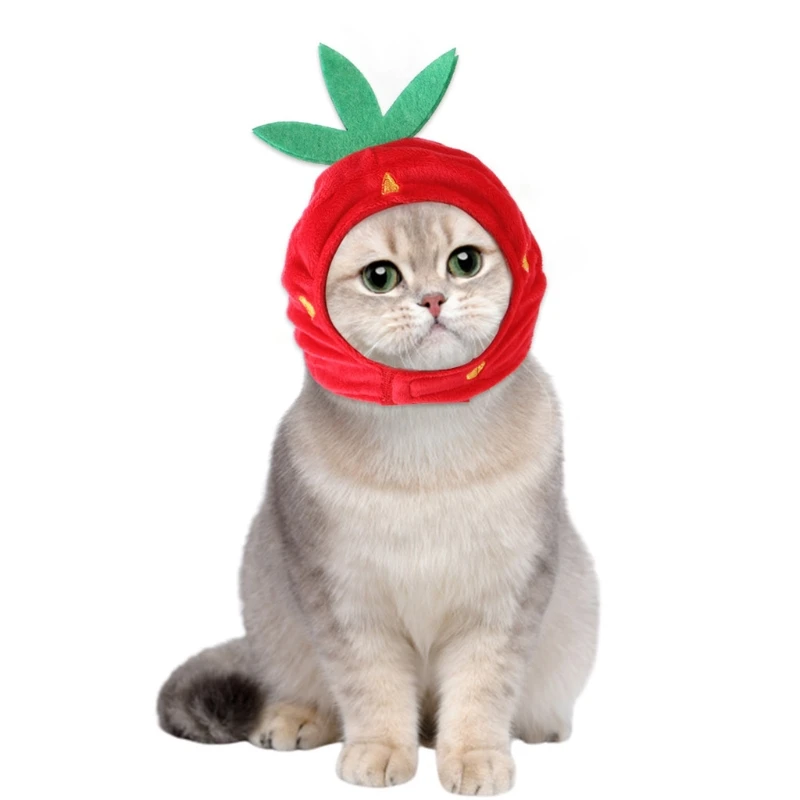 

2021 New Pet Dog Cat's Hat Funny Cartoon Cute Strawberry Shape Headwear Gift for Home Pet