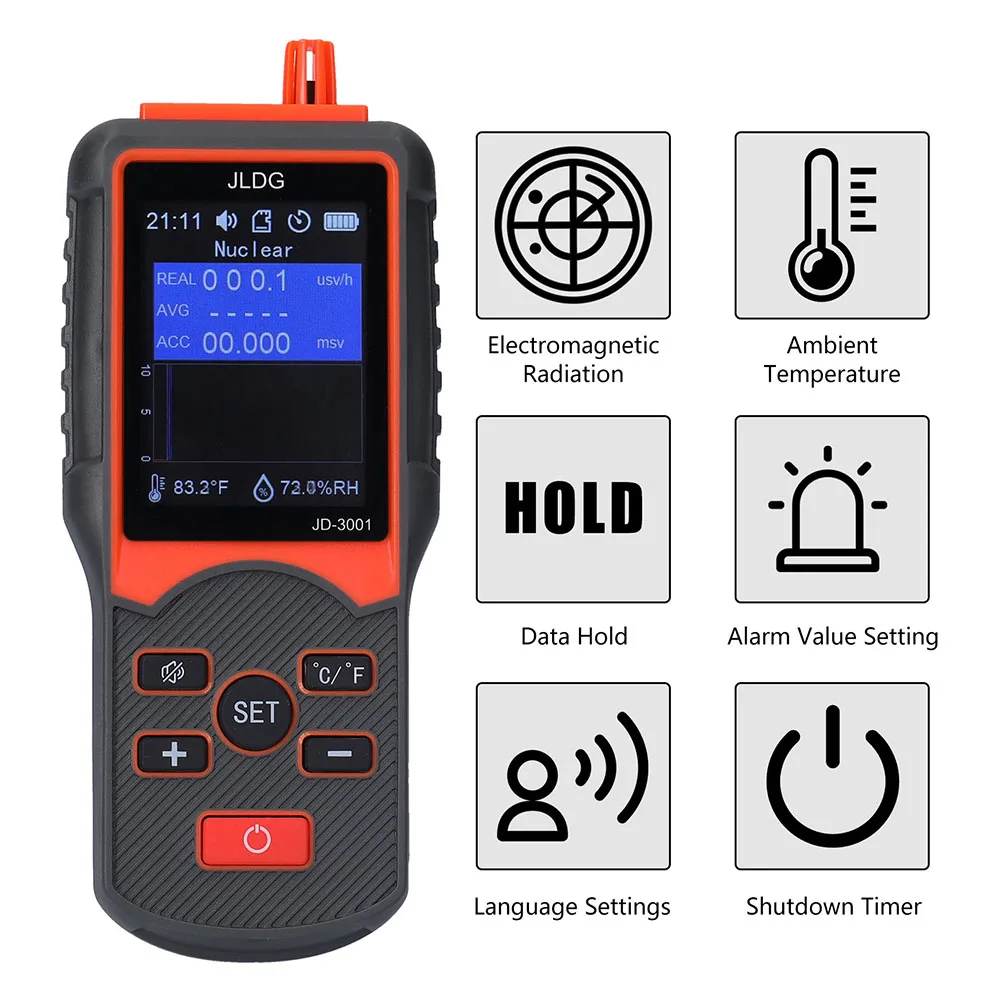

JD-3001 Portable Digital Geiger Counter Dosimeter Beta Gamma Rays Radioactive Tester Handheld Electromagnetic Nuclear Radiation