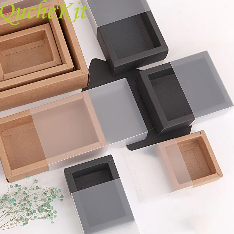 With Transparent Pvc Window Black Delicate Drawer Display Gift Box Wedding Cookie Candy Cake Boxes