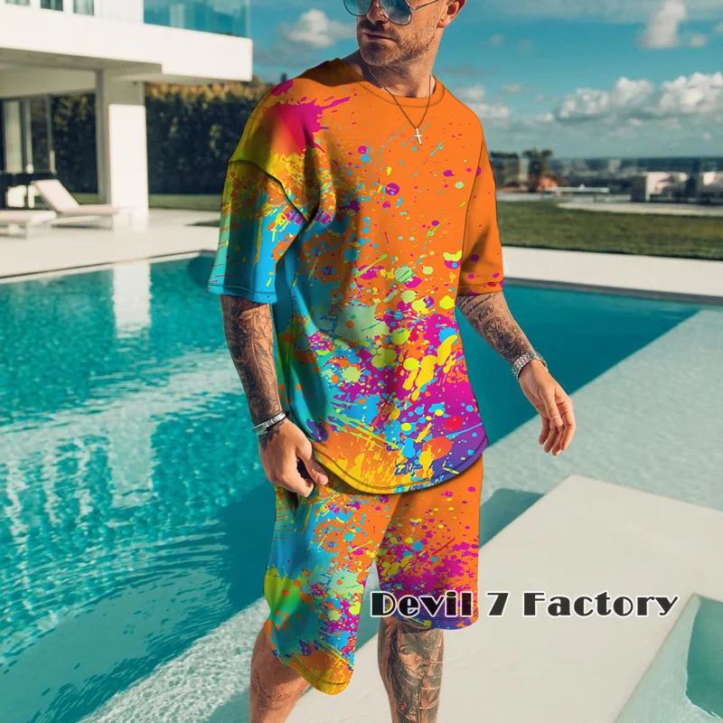 3D Print T-Shirts Men's Tracksuit Sets Fashion Casual Shorts Summer 2 Pieces Suits Graffiti Cool Street Male Clothing Sportswear