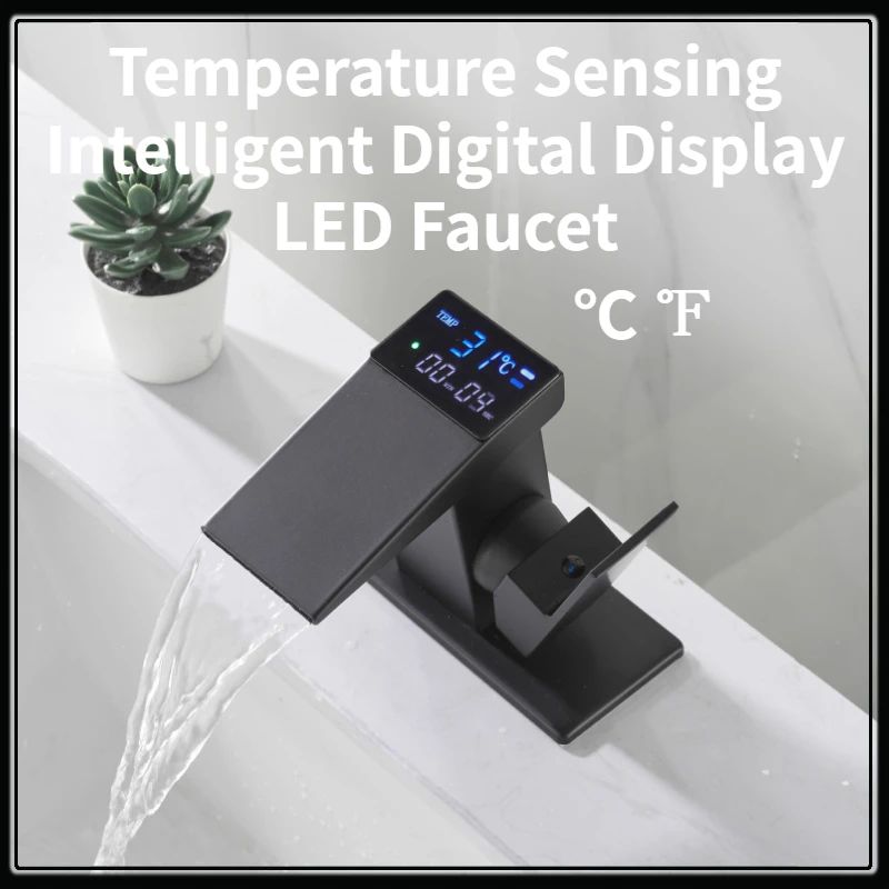

℉℃Temperature Sensing LED Faucet Black High Tech Digital Display Tap Brushed Nickel Kitchen Sink Mixer Tap Bathroom Basin Faucet