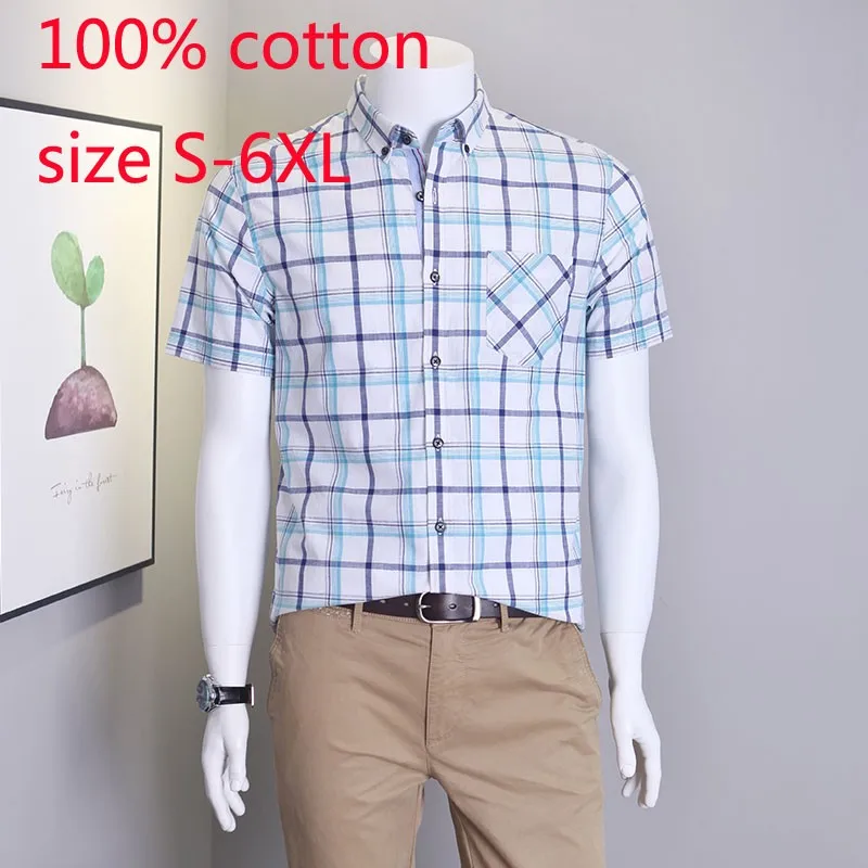 

New Arrival High Quality Men Short Sleeve Spring And Summer Plaid Single Breasted Casual Shirts Plus Size S-2XL 3XL 4XL 5XL 6XL