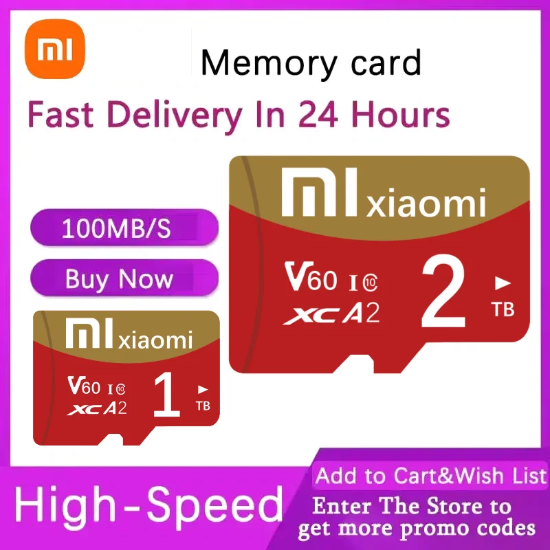Xiaomi Новая карта памяти 2 ТБ SD/TF Flash 1 Class10 Micro TF SD Card 512 ГБ SD-карта 256 128 для телефонов