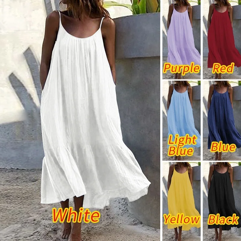 

2023 Summer Women's Slip Dress Oversize A-line Sleeveless White Dresses Female Trendy Loose Casual Beach Holiday Ladies Clothes