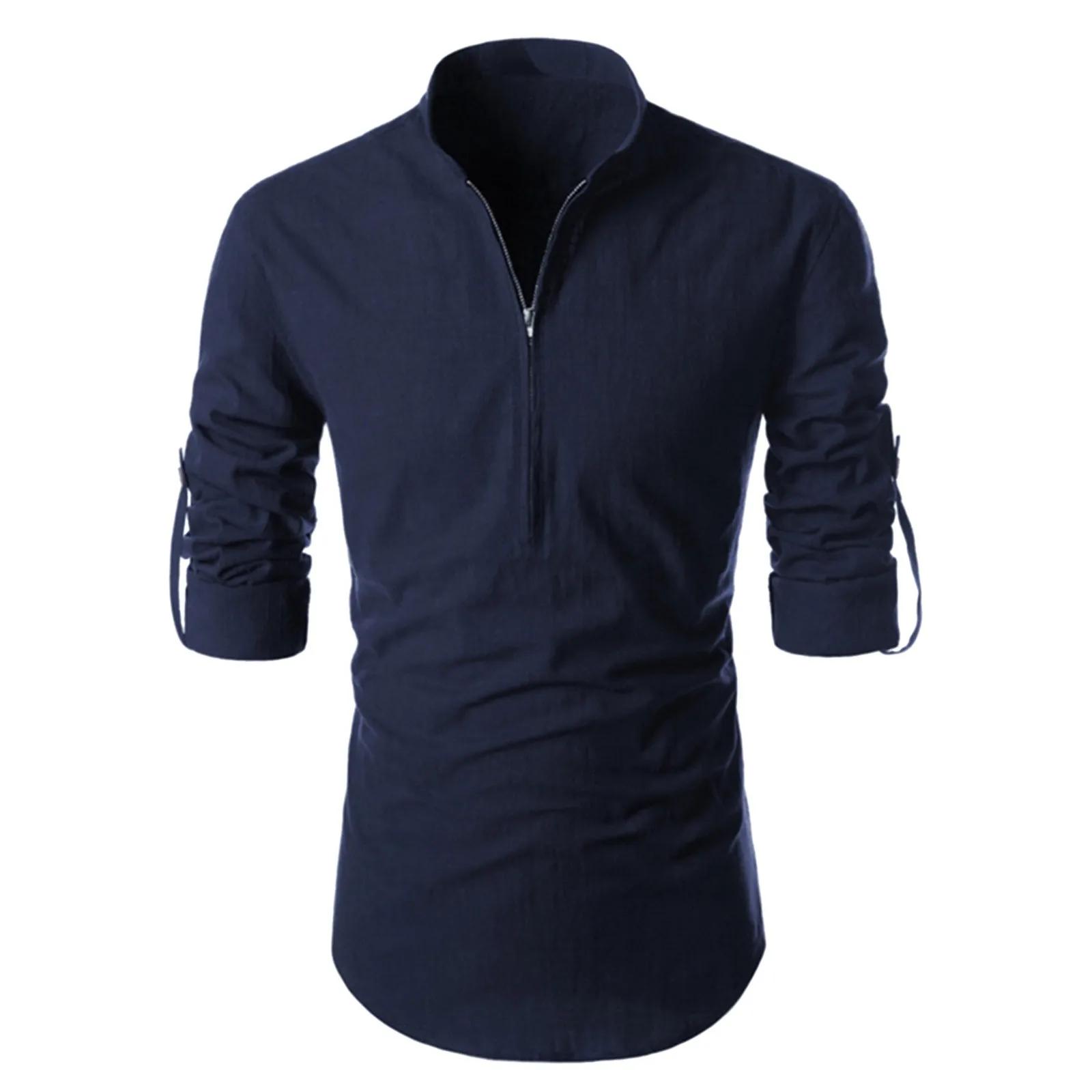 

Men'S Casual Slim Long-Sleeved Zipper Pullover Stand-Up Collar Solid Color Shirt Top Casual Solid Floral Long Sleeve Blouse