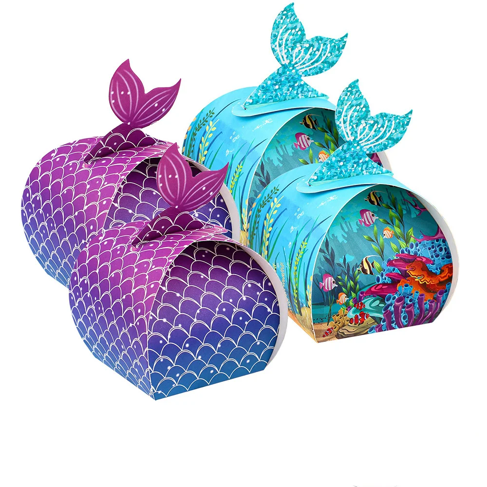 

24pcs Mermaid Tail Treat Bag Under the Sea Themed Goodies Bags Little Mermaid Birthday Party Candy Boxes Small Gifts for Guest