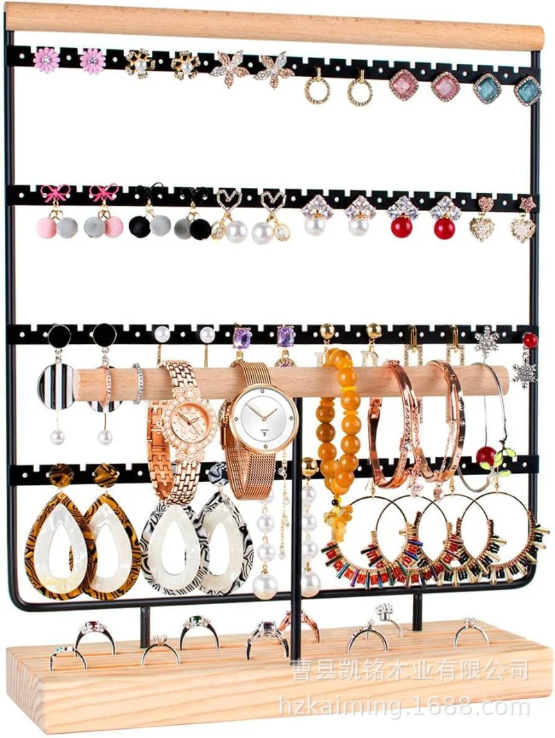 Solid Wood Jewelry Display Stand Earring Rack Retail Ring Frame Necklace Organizer Packaging Box Home Decoration