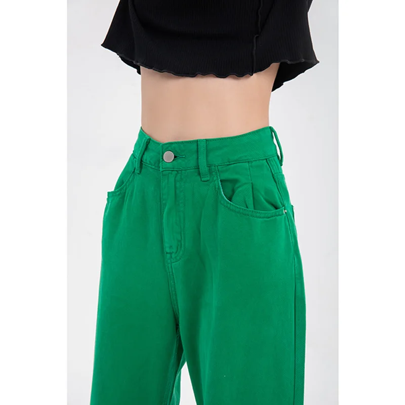 

Green High Waist Women's Jeans Streetwear Chic Design Wide Leg Straight Denim Pants Autumn Baggy Vintage Female Denim Trouser