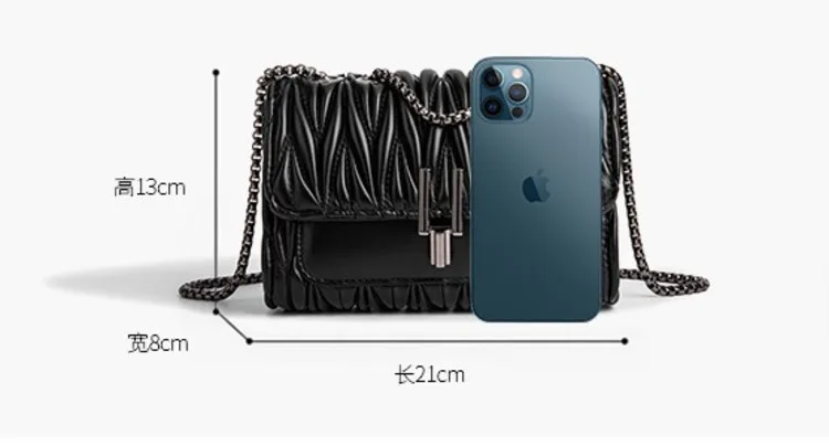 2023 New High-end Niche Design Pleated Chain Messenger Bag Fashionable Versatile One Shoulder Women's Crossbody Handbag Woman